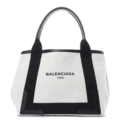 Balenciaga Cotton Canvas Satin Calfskin S Navy Cabas Natural Black 1 of 11