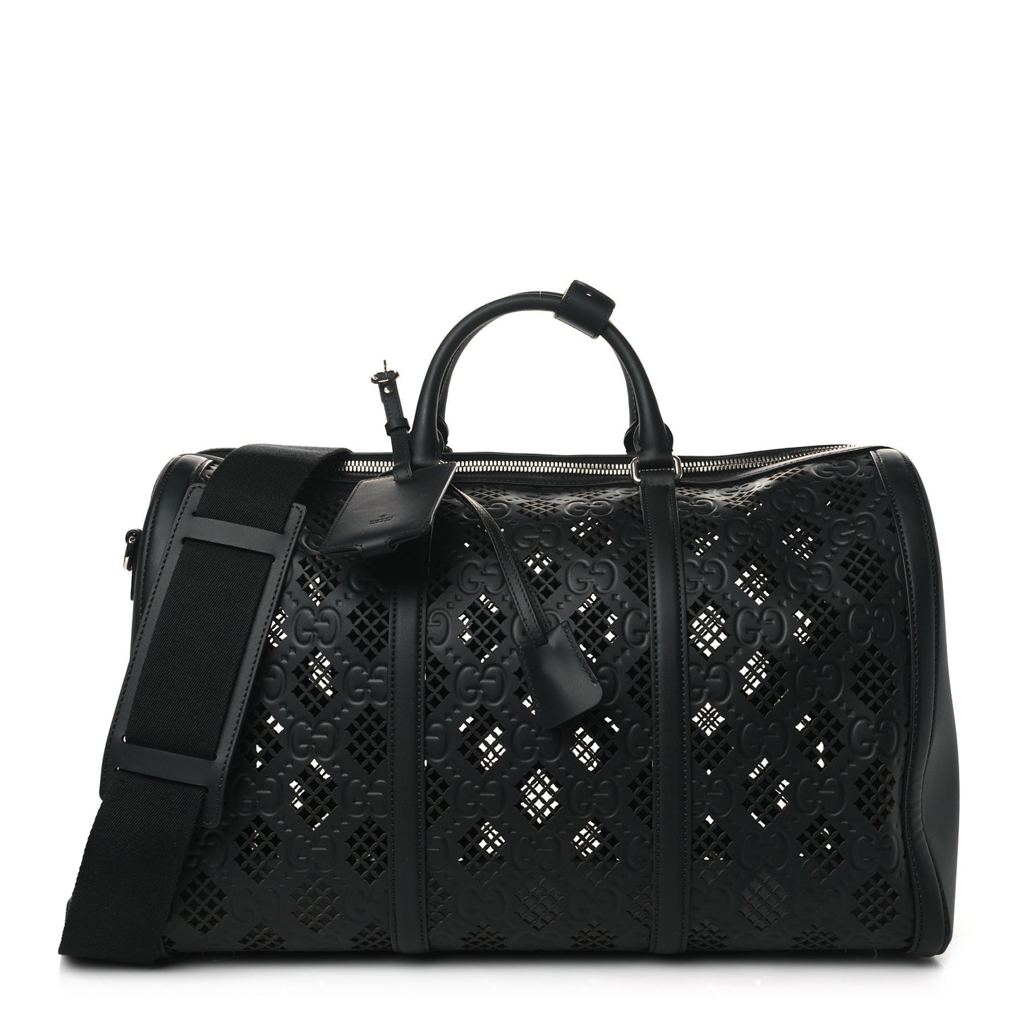 Calfskin Cut Out GG Embossed Medium Duffle Bag Black