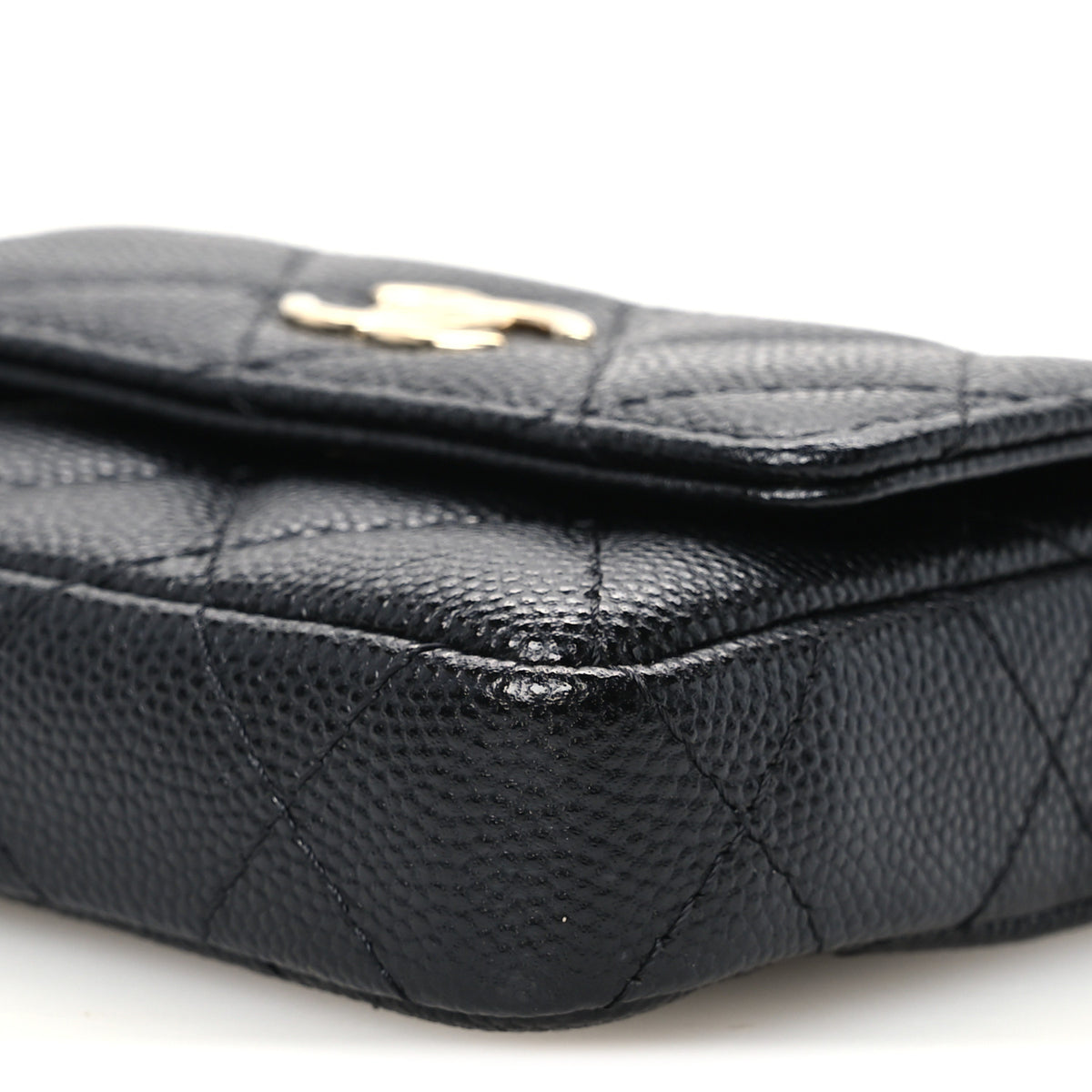 Caviar Quilted Mini Pearl On Top Coin Purse With Chain Black