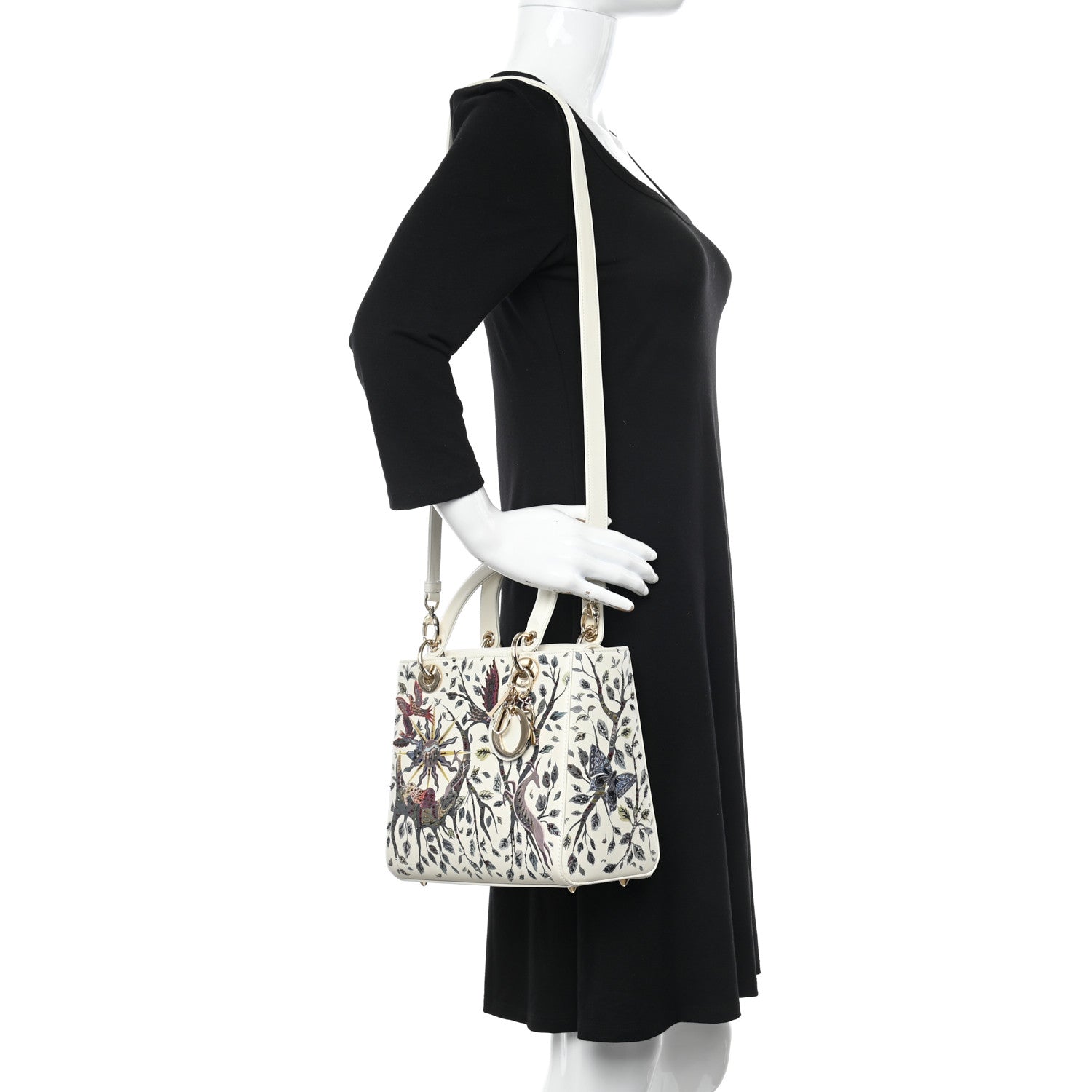 Christian Dior Calfskin Embroidered Medium Lady Dior White Multicolor 2 of 14