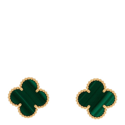 Van Cleef & Arpels 18K Yellow Gold Malachite Vintage Alhambra Earrings 1 of 5