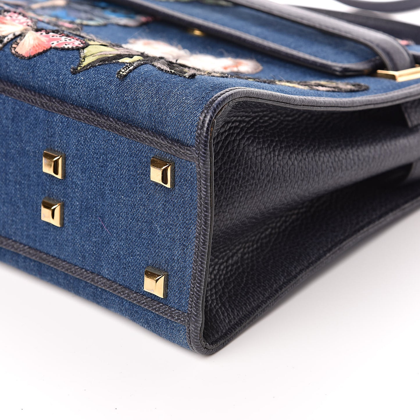 Denim Butterfly Embroidered My Rockstud Frame Bag Light Denim Multicolor