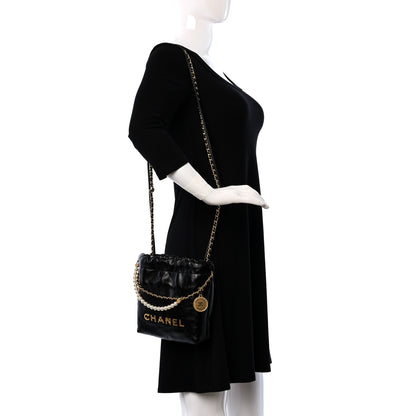Chanel Shiny Crumpled Calfskin Quilted Pearl Mini Chanel 22 Black 2 of 10
