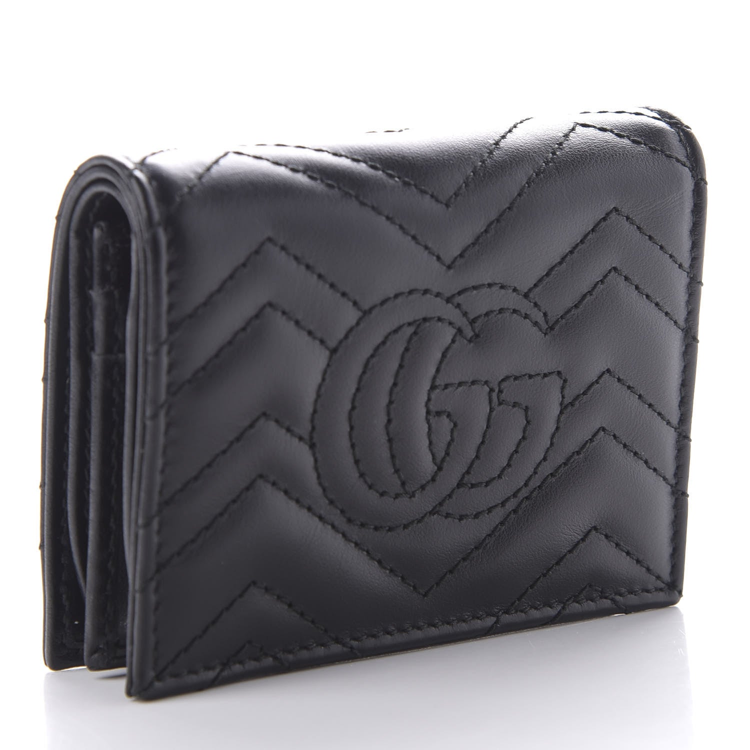 Gucci Calfskin Matelasse GG Marmont Card Case Wallet Black 3 of 8