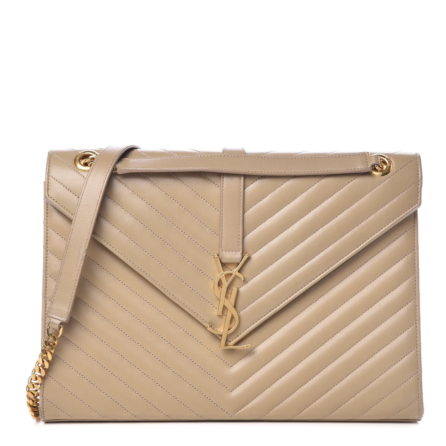 Saint Laurent Lambskin Matelasse Chevron Large Monogram Satchel Beige 1 of 14