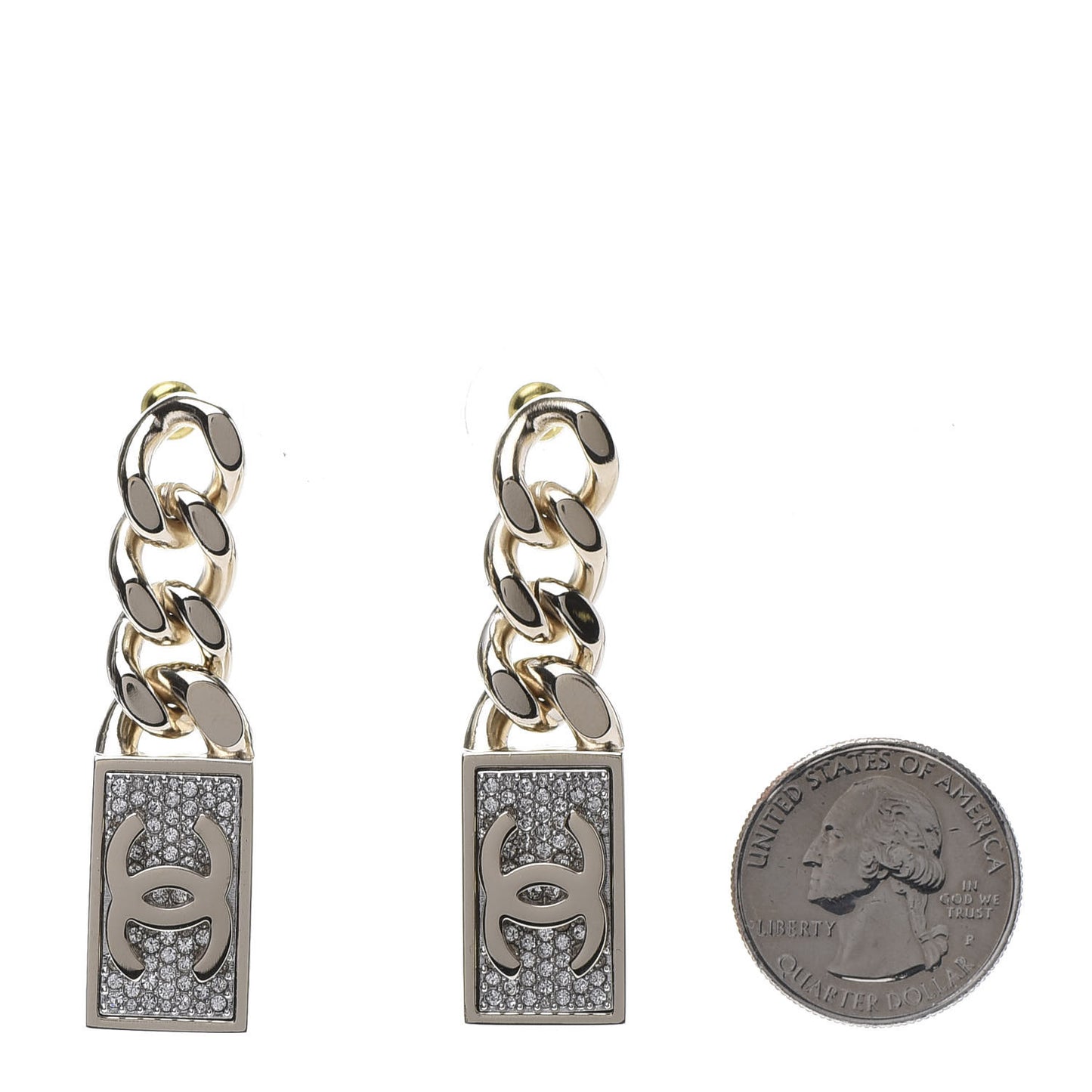 Crystal Dog Tag Charm Earrings Gold