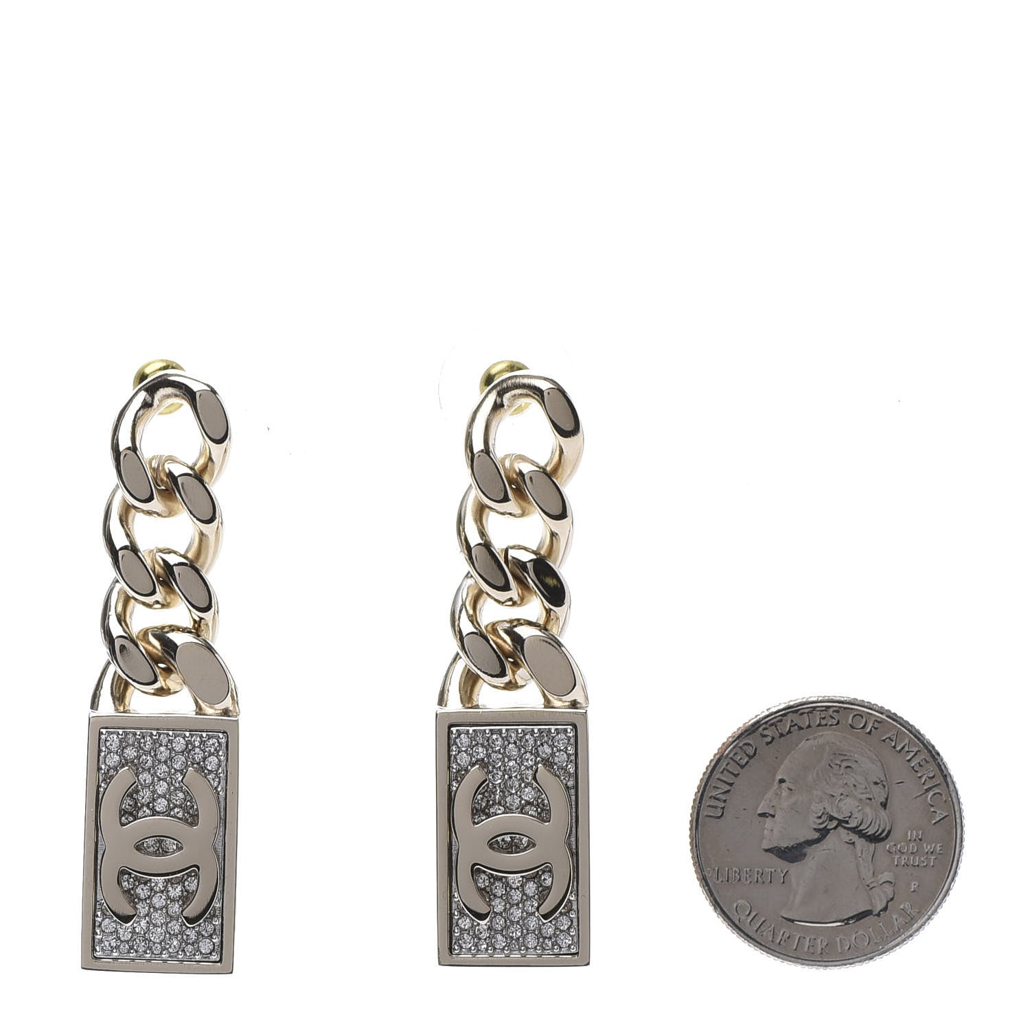 Chanel Crystal Dog Tag Charm Earrings Gold 2 of 5
