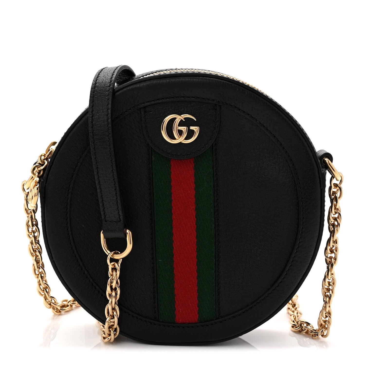 Gucci Grained Calfskin Web Mini Ophidia Round Shoulder Bag Black 1 of 11