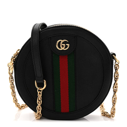 Gucci Grained Calfskin Web Mini Ophidia Round Shoulder Bag Black 1 of 11