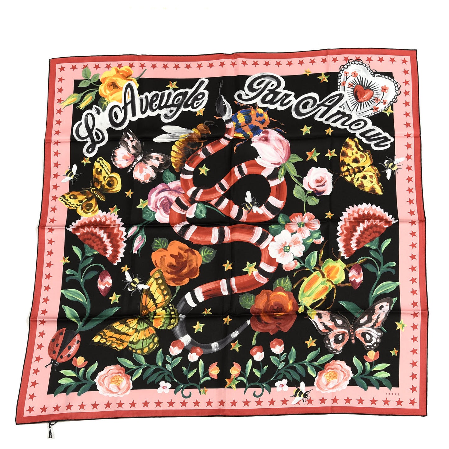 Silk Twill Jakam Square Scarf Black Pink