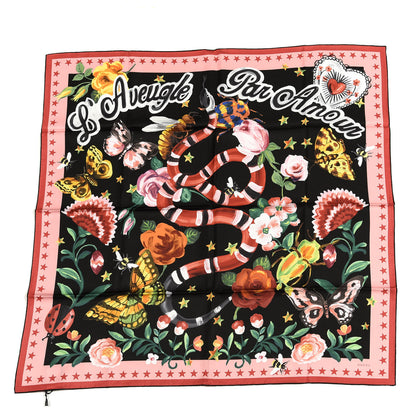 Gucci Silk Twill Jakam Square Scarf Black Pink 1 of 4