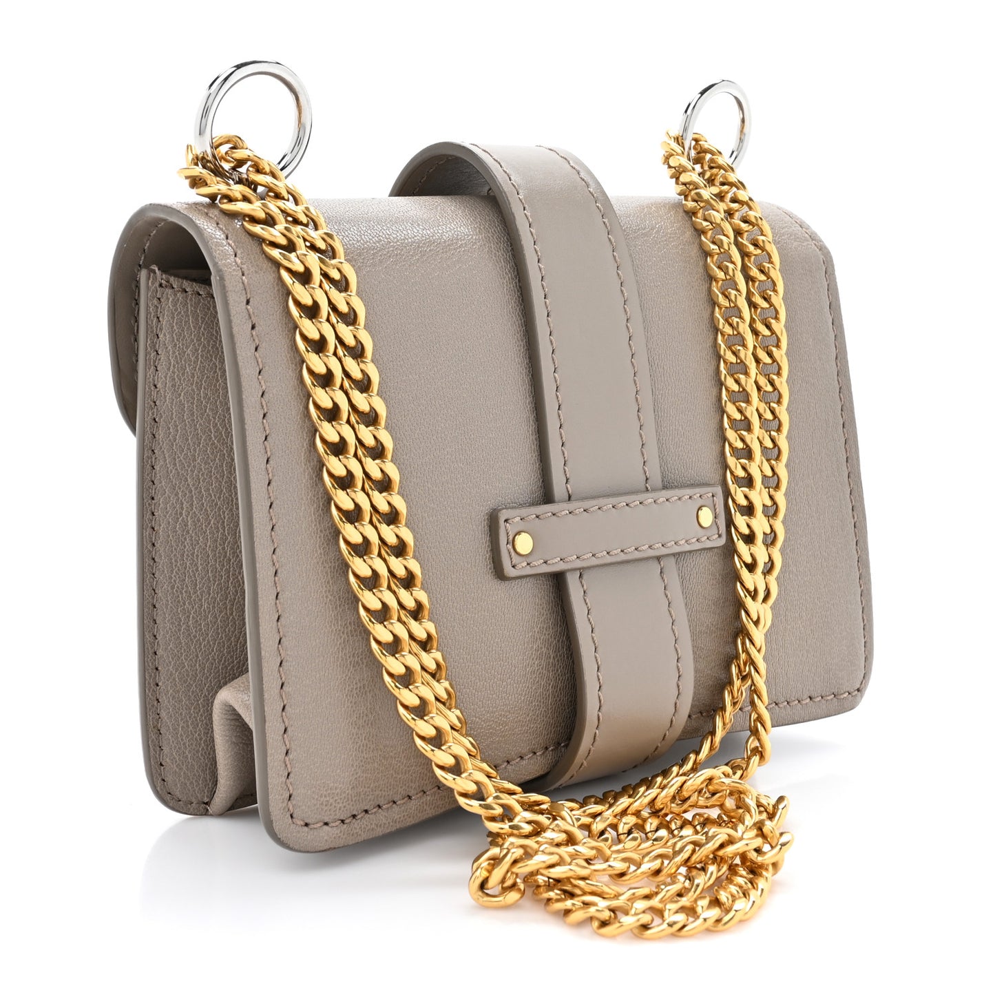 Shiny Goatskin Calfskin Mini Aby Chain Shoulder Bag Motty Grey