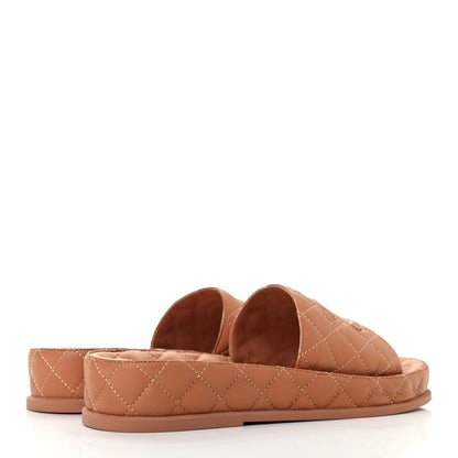 Chanel Lambskin Quilted CC Mules Sandals 38 Brown 4 of 8