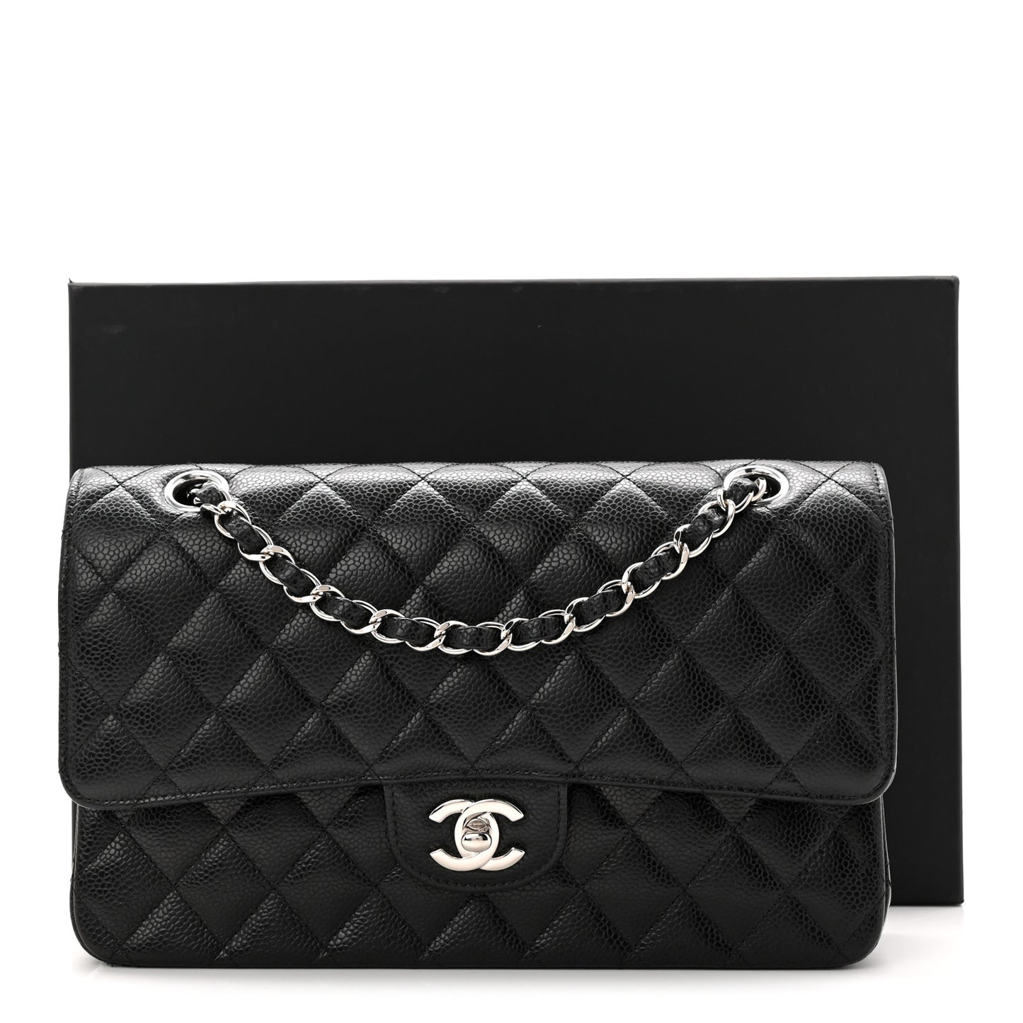 Caviar Quilted Medium Double Flap Black