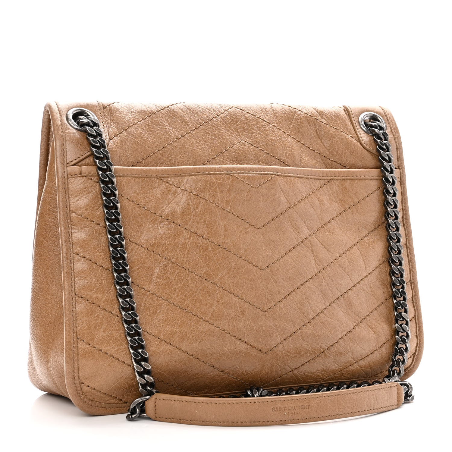 Saint Laurent Crinkled Calfskin Matelasse Monogram Medium Niki Chain Satchel Natural Tan 3 of 13