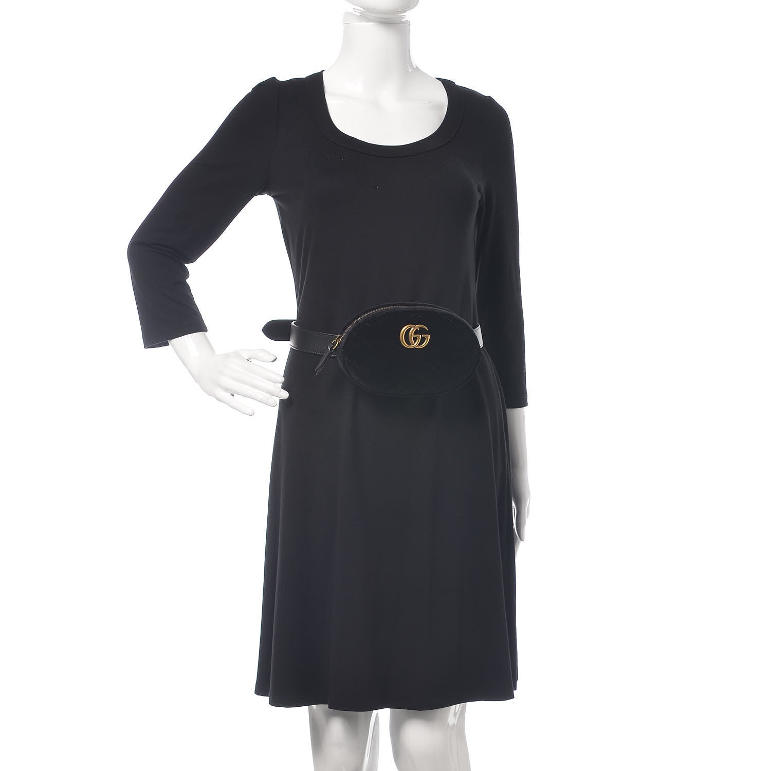 Gucci Velvet Matelasse GG Marmont Belt Bag 85 34 Black 2 of 9
