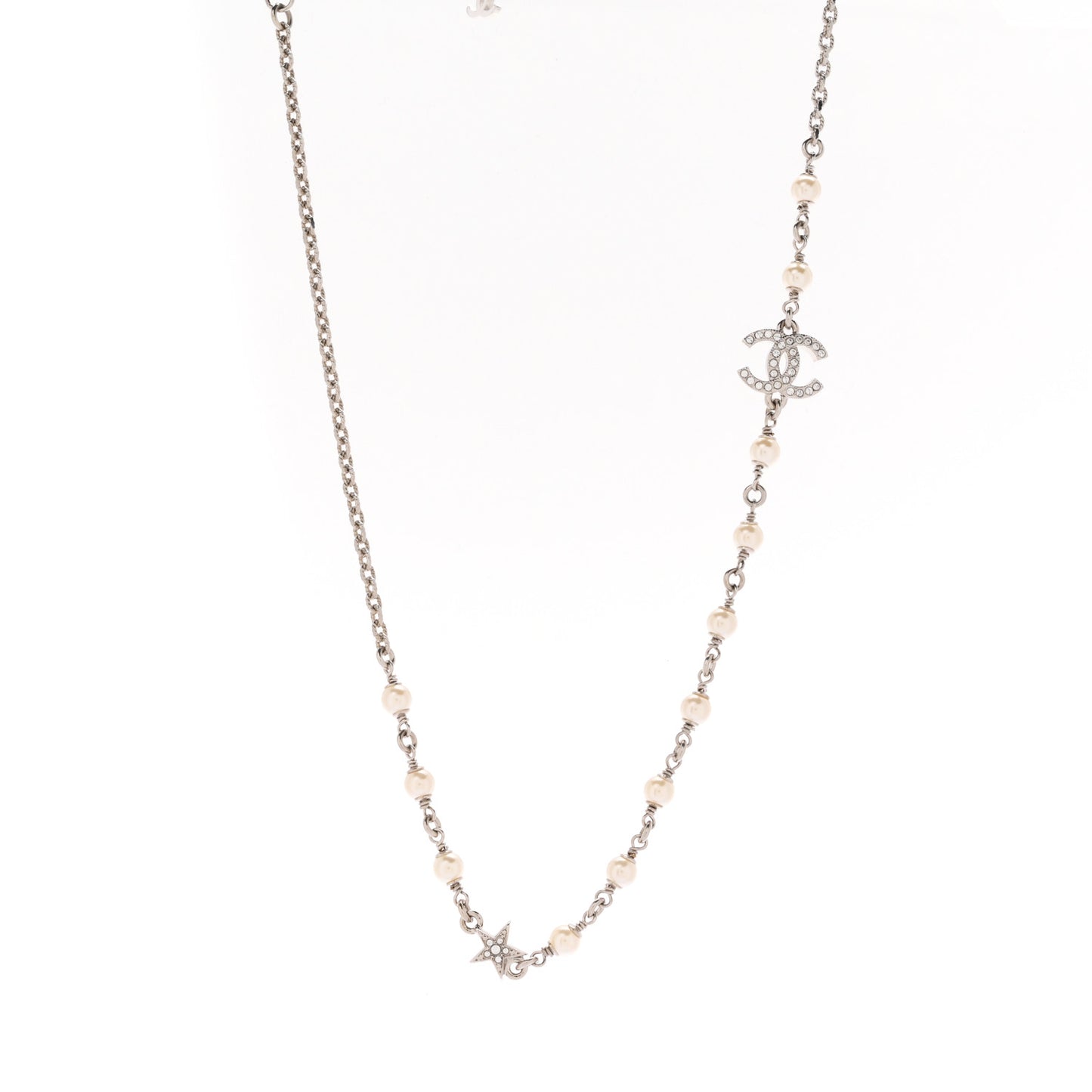 Crystal Pearl CC Star Necklace Silver