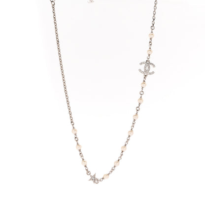 Chanel Crystal Pearl CC Star Necklace Silver 1 of 7