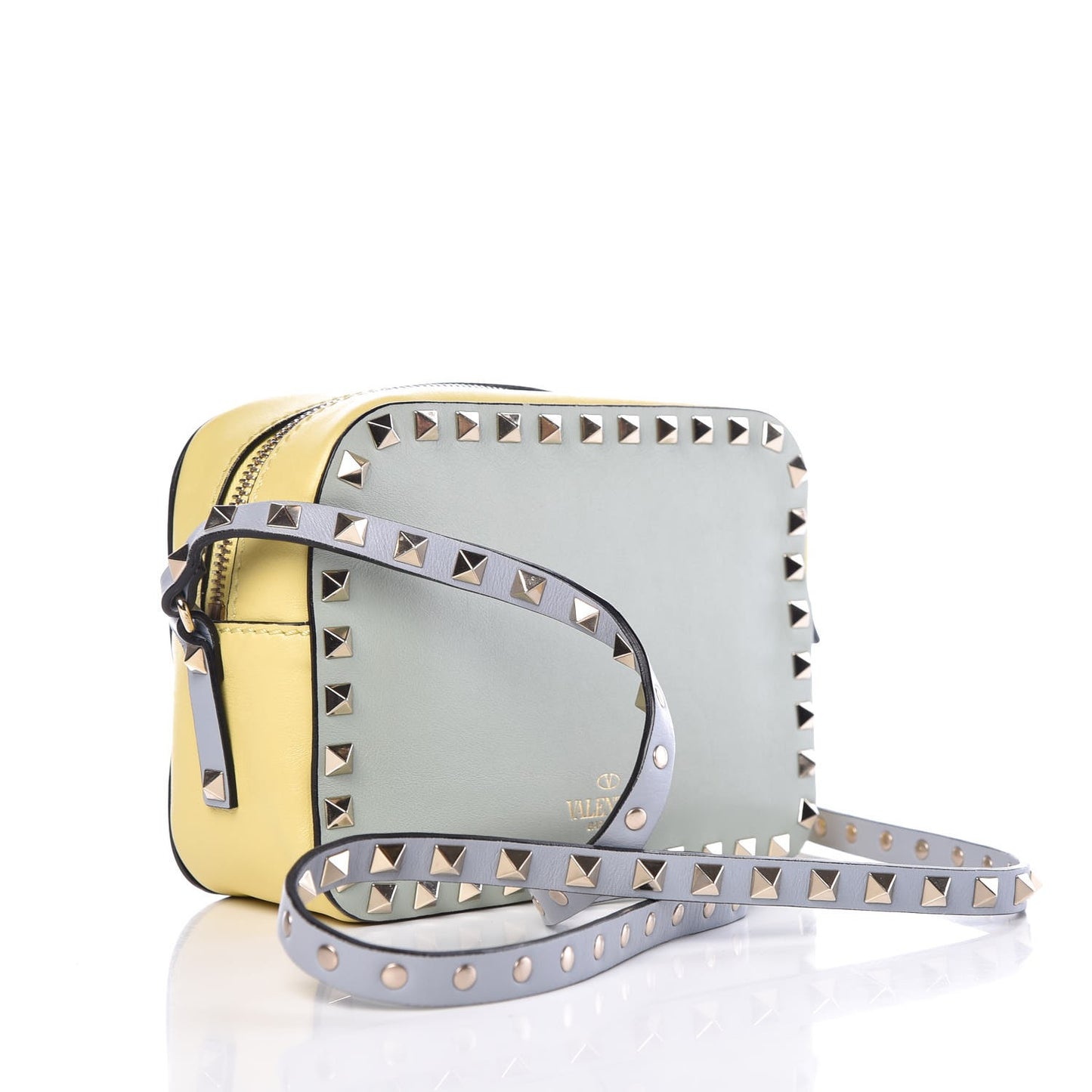 Calfskin Watercolor Rockstud Camera Crossbody Bag Rose Green Yellow Sky