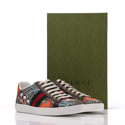 Gucci X DISNEY GG Supreme Monogram Web Donald Duck Womens Ace Sneakers 38 Beige New Acero Orange 10 of 10