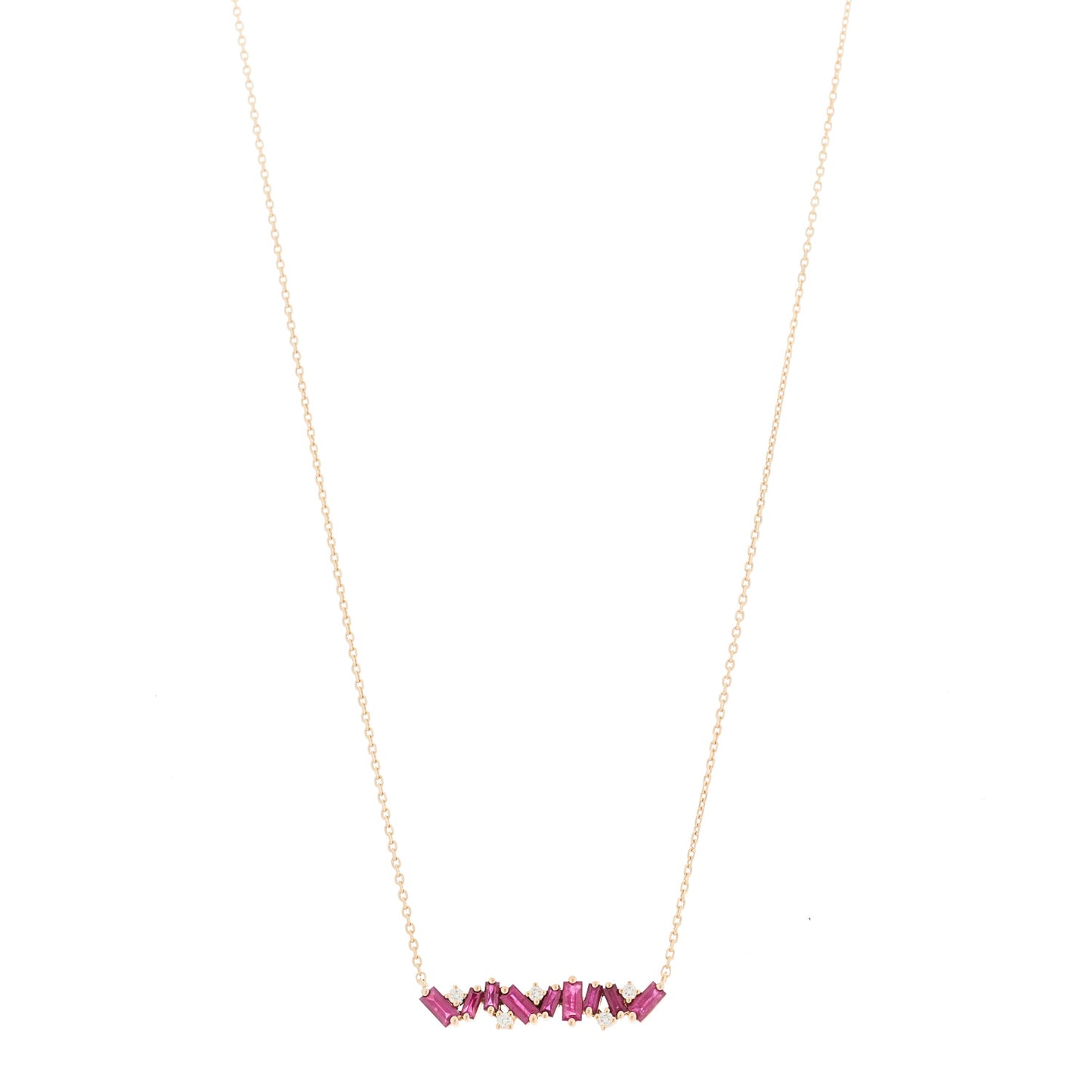 18K Rose Gold Diamond Ruby Fireworks Bar Necklace