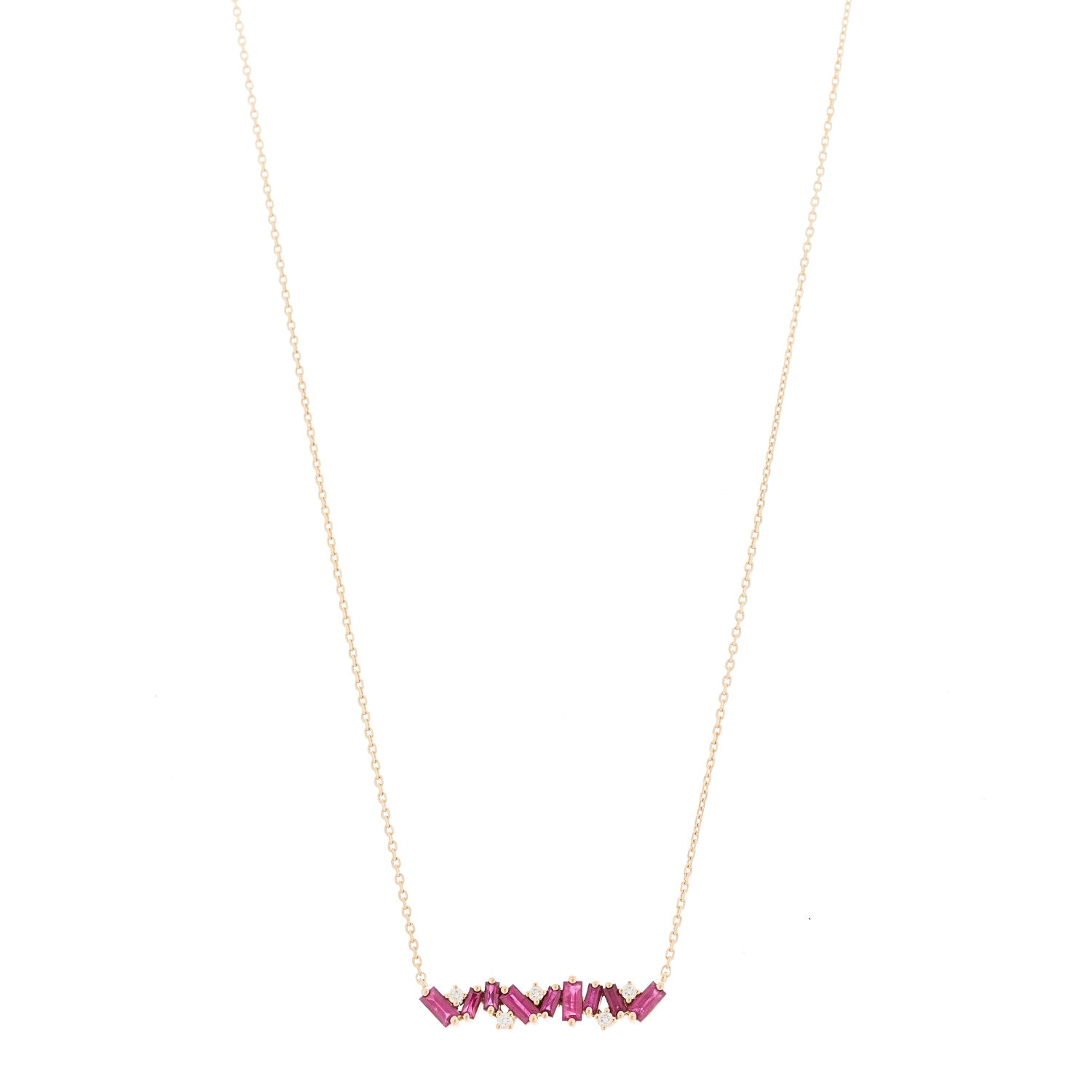 Suzanne Kalan 18K Rose Gold Diamond Ruby Fireworks Bar Necklace 1 of 5