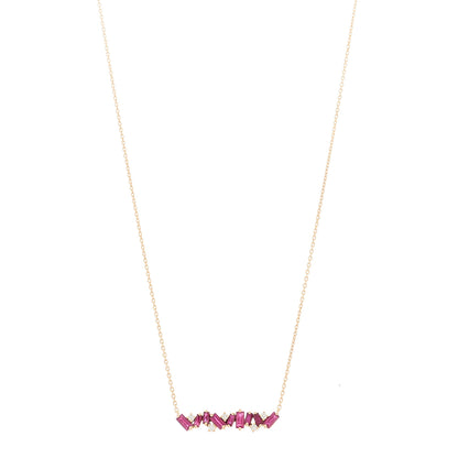 Suzanne Kalan 18K Rose Gold Diamond Ruby Fireworks Bar Necklace 1 of 5