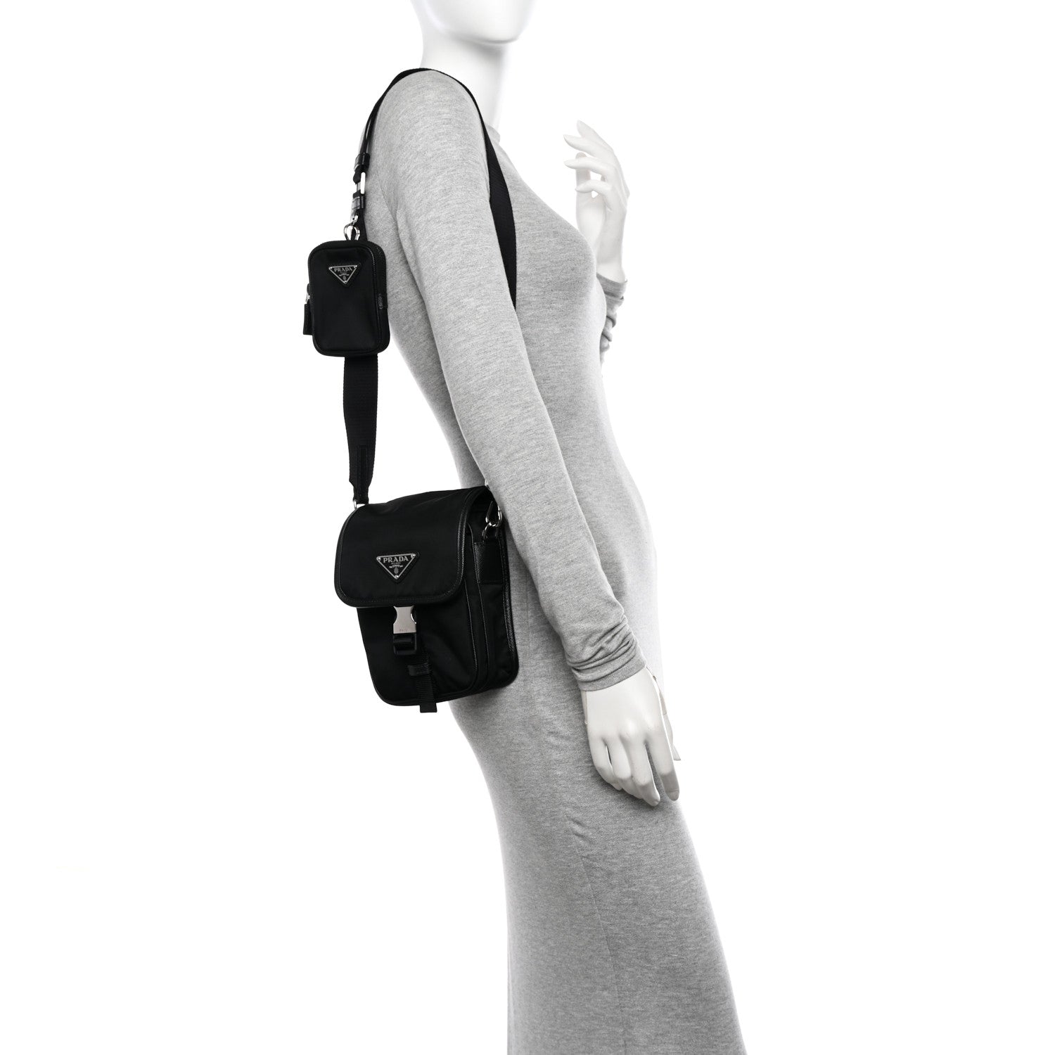 Prada Re-Nylon Saffiano Mini Pocket Single Snap Buckle Messenger Bag Black 2 of 11