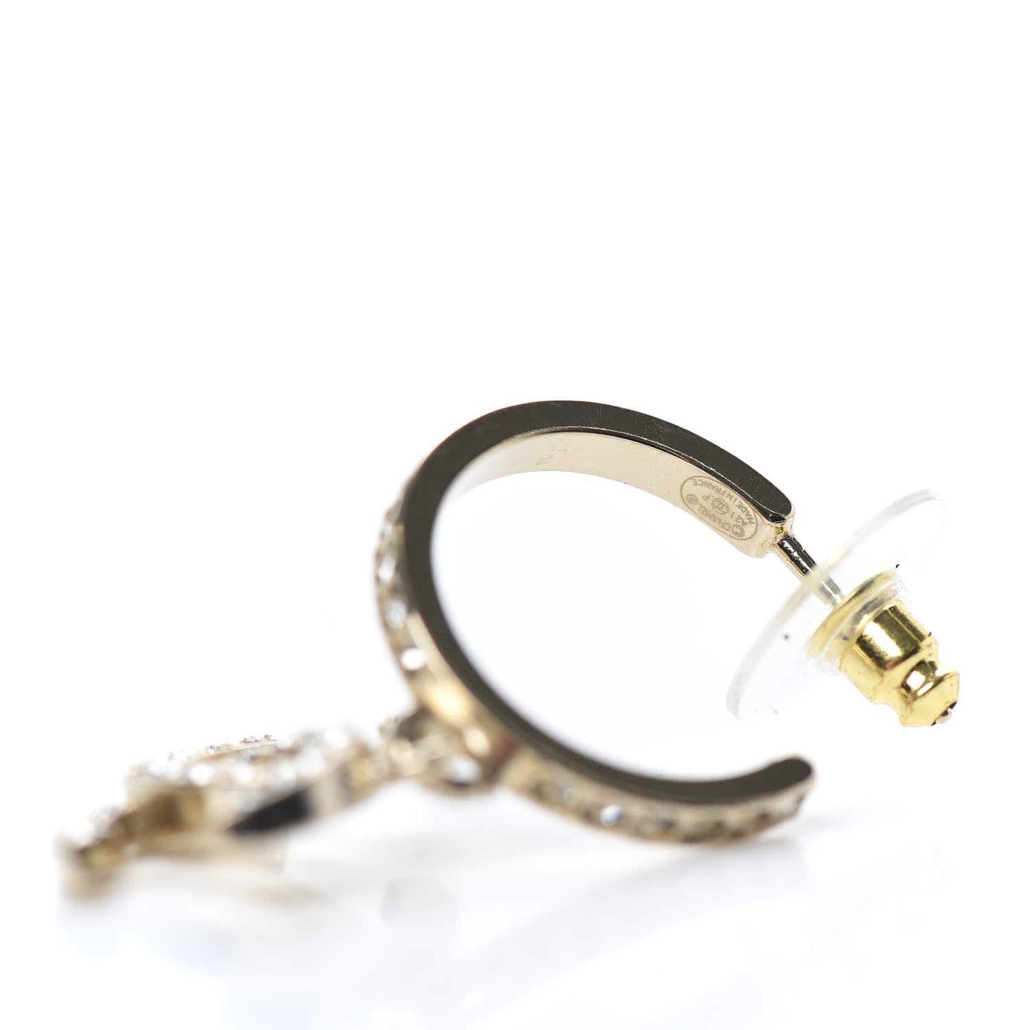 Chanel Crystal CC Hoop Drop Earrings Gold 4 of 5