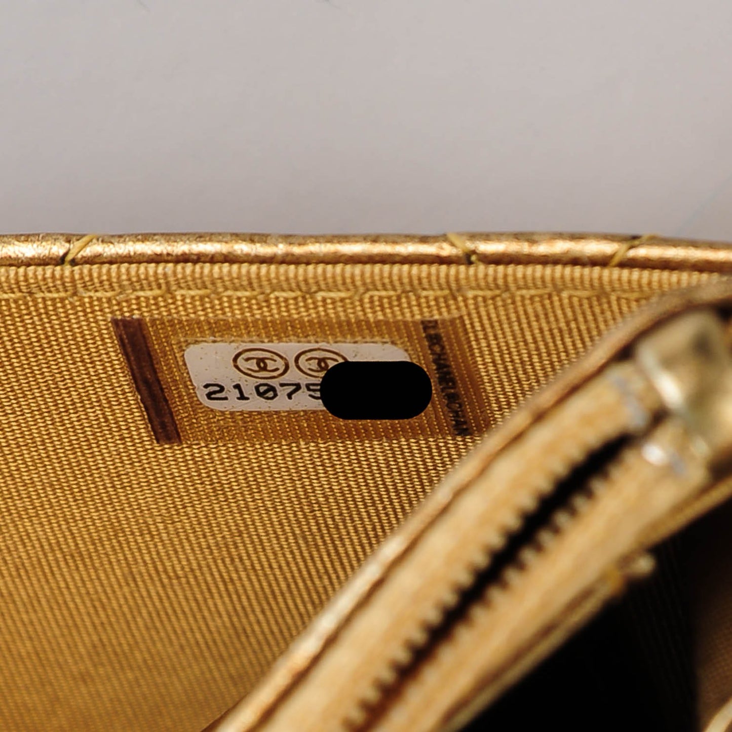 Metallic Distressed Calfskin Quilted Boy Wallet On Chain WOC Gold