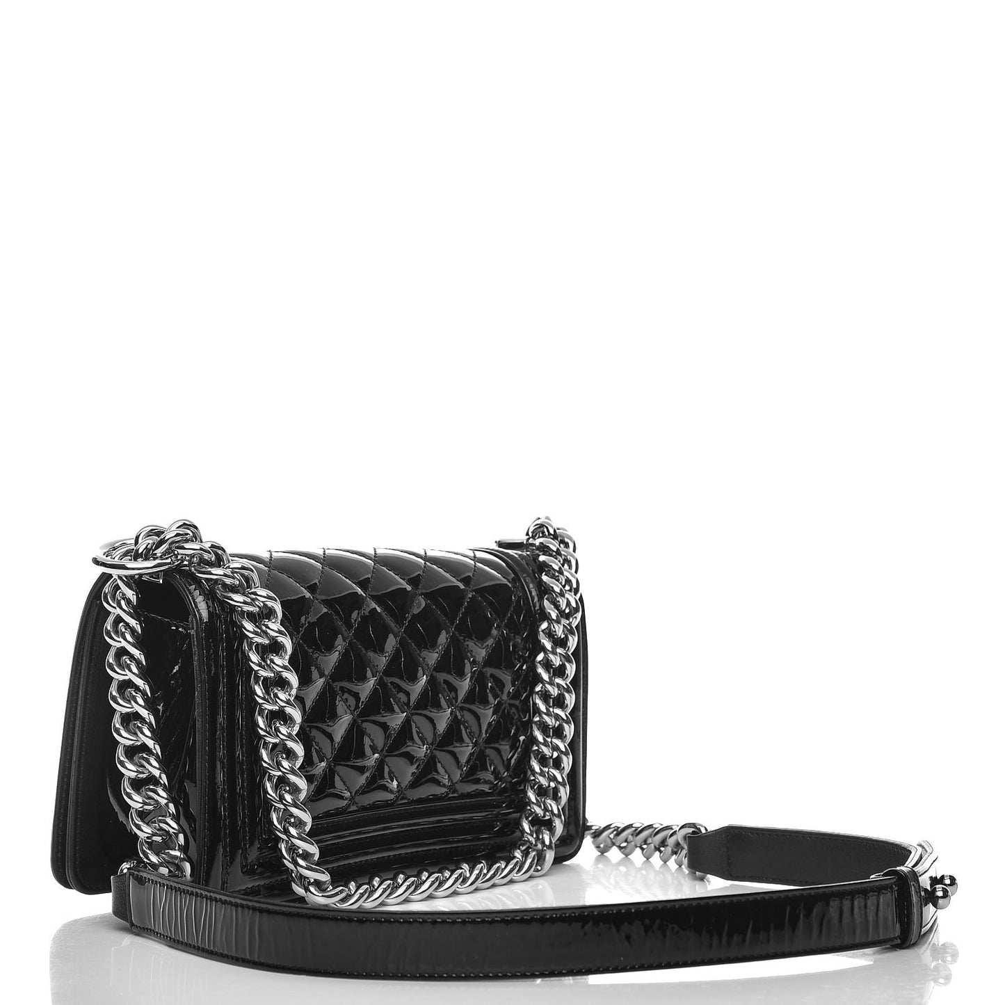 Patent Calfskin Quilted Small Boy Flap Black