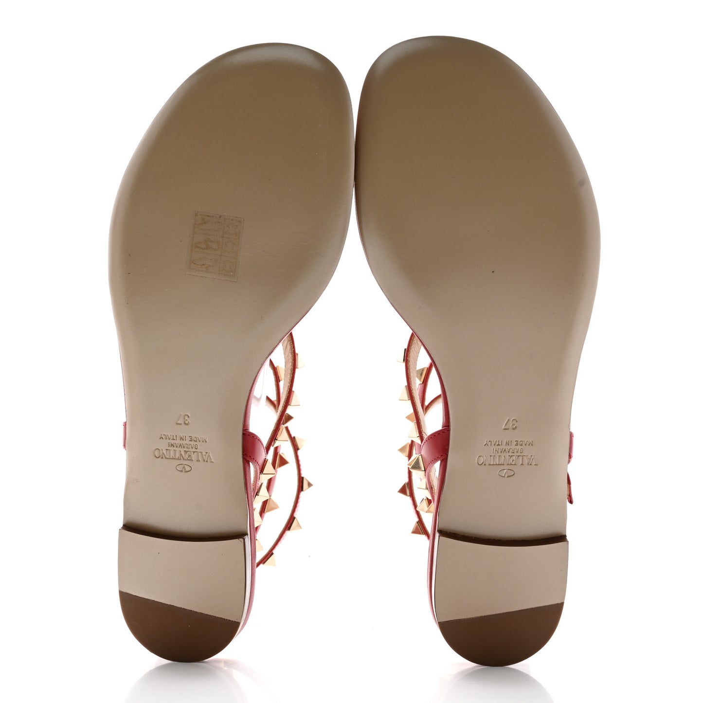Calfskin Nappa Rockstud Ankle Wrap Flat Thong Sandals 37 Rouge Pur