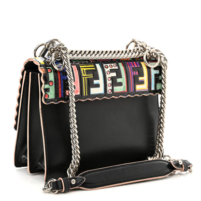 Fendi Vitello Liberty Fun Fair Embossed Scalloped Kan I Shoulder Bag Black Multicolor 3 of 12