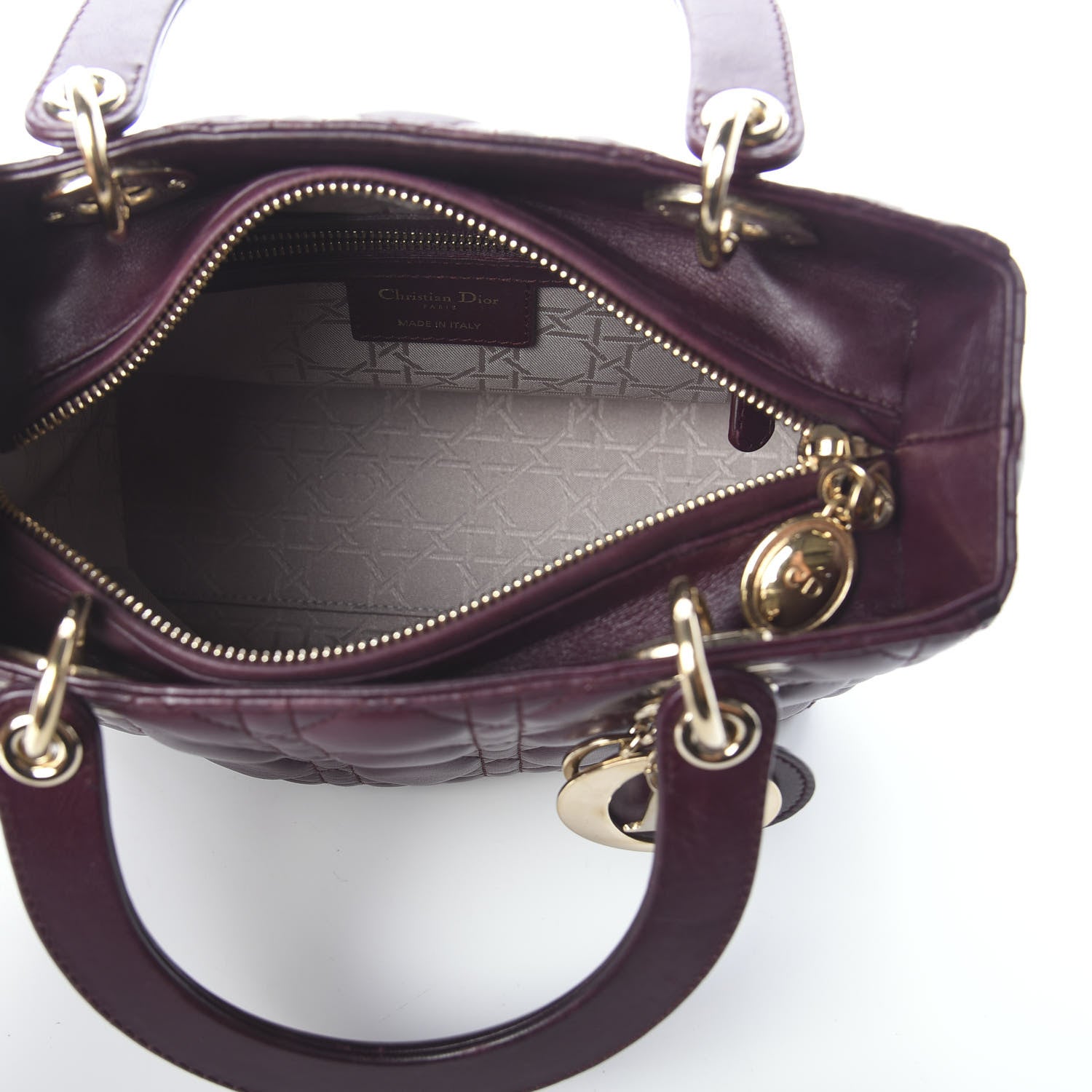 Christian Dior Lambskin Cannage Medium Lady Dior Burgundy 6 of 10