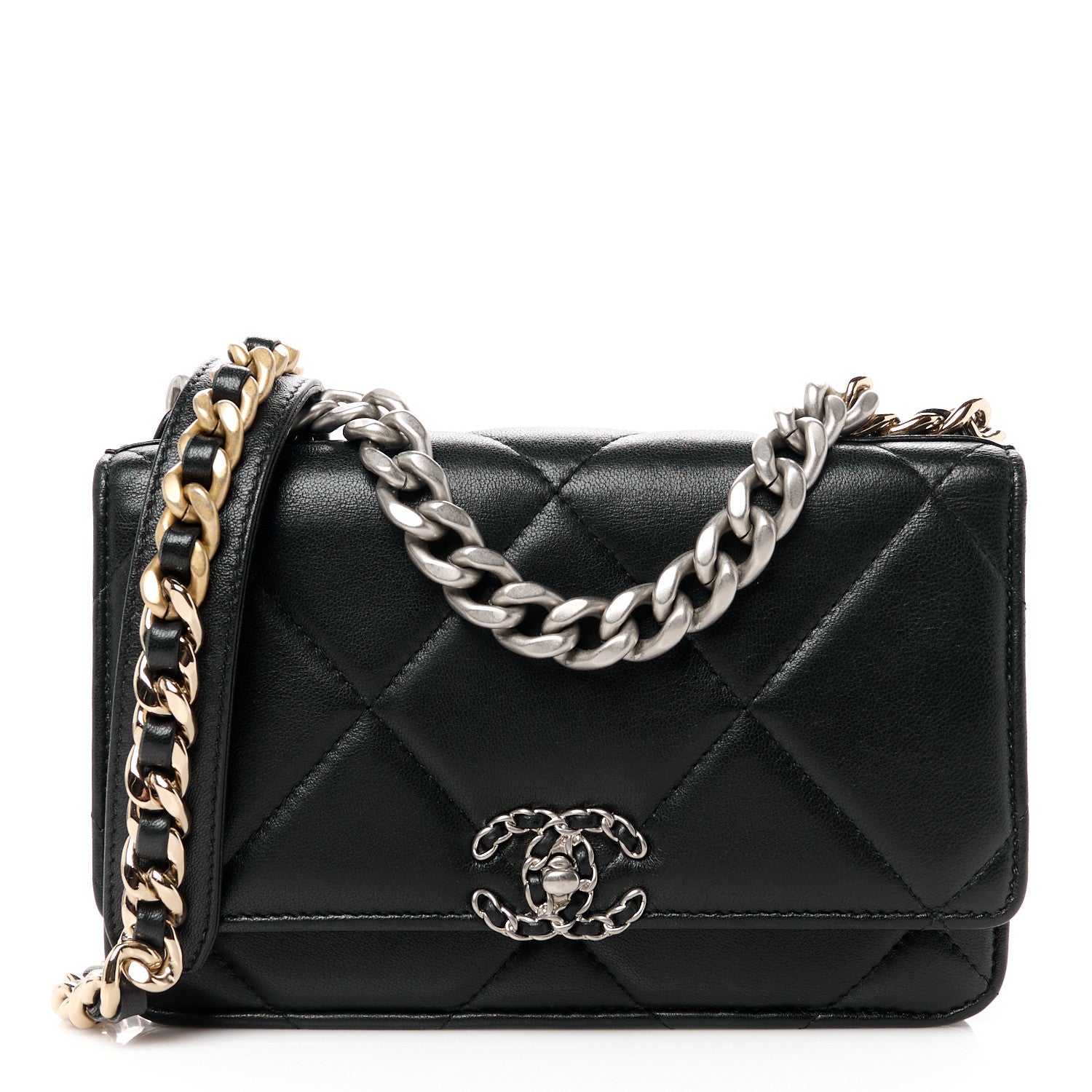 Chanel Lambskin Quilted Chanel 19 Wallet On Chain WOC Black 1 of 11