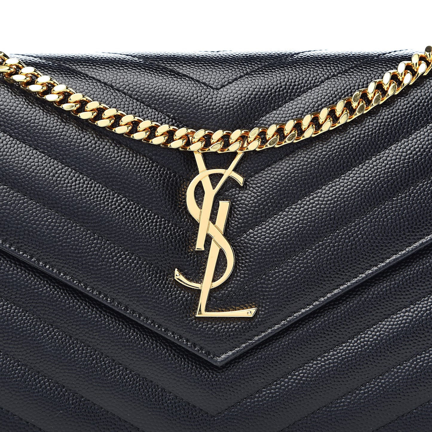 Grain De Poudre Matelasse Chevron Monogram Chain Wallet Black