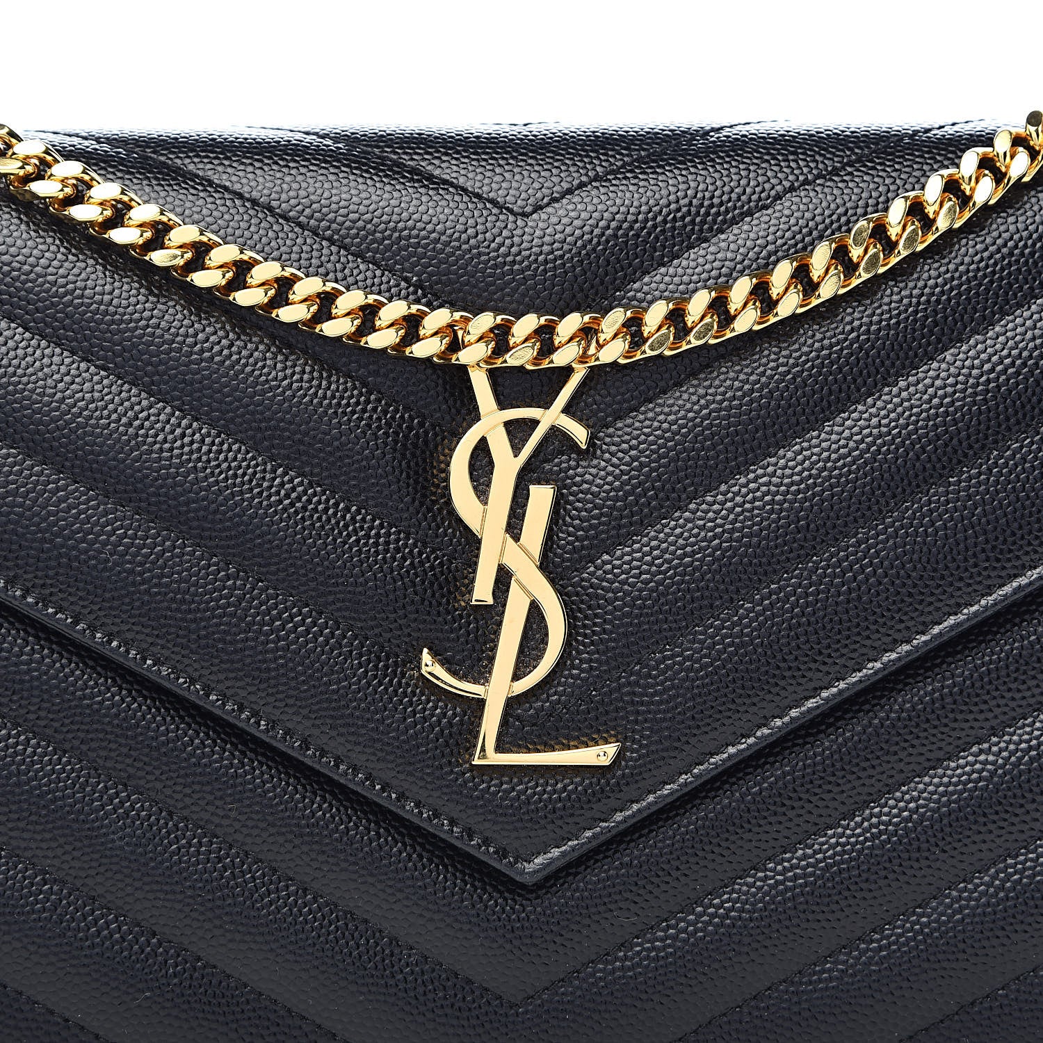 Saint Laurent Grain De Poudre Matelasse Chevron Monogram Chain Wallet Black 10 of 10