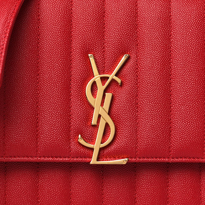 Saint Laurent Grain De Poudre Matelasse Monogram Medium Vicky Chain Bag Red 7 of 9
