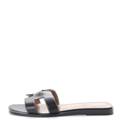 Hermes Box Calfskin Oran Sandals 37 Black 1 of 7