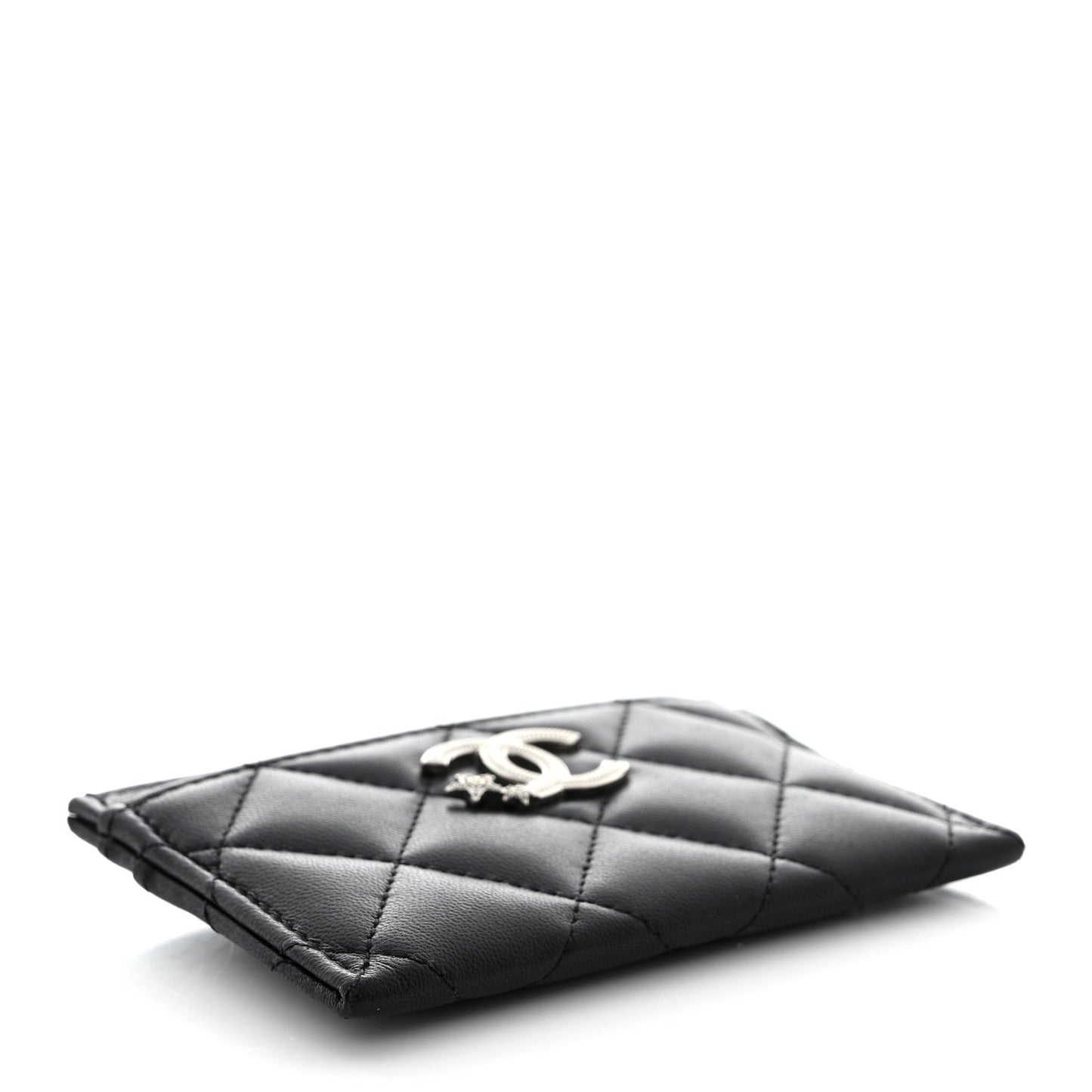 Lambskin Crystal Quilted Studded CC Card Holder Black