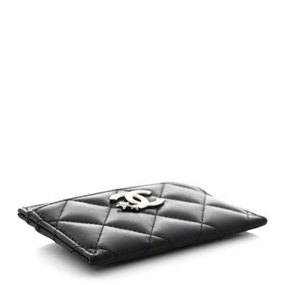 Chanel Lambskin Crystal Quilted Studded CC Card Holder Black 4 of 9
