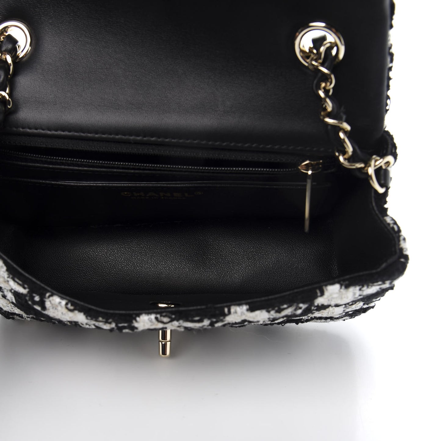 Tweed Quilted Mini Rectangular Flap Black Ecru White