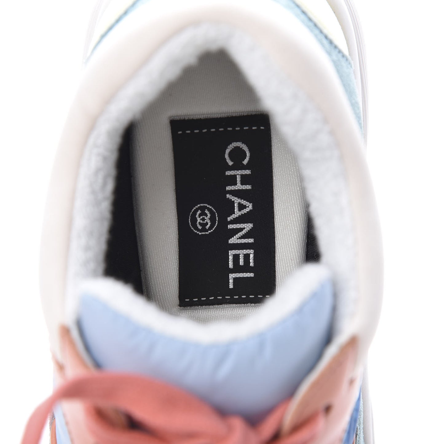 Nylon Lambskin Suede Calfskin CC Sneakers 35 Coral Light Blue White