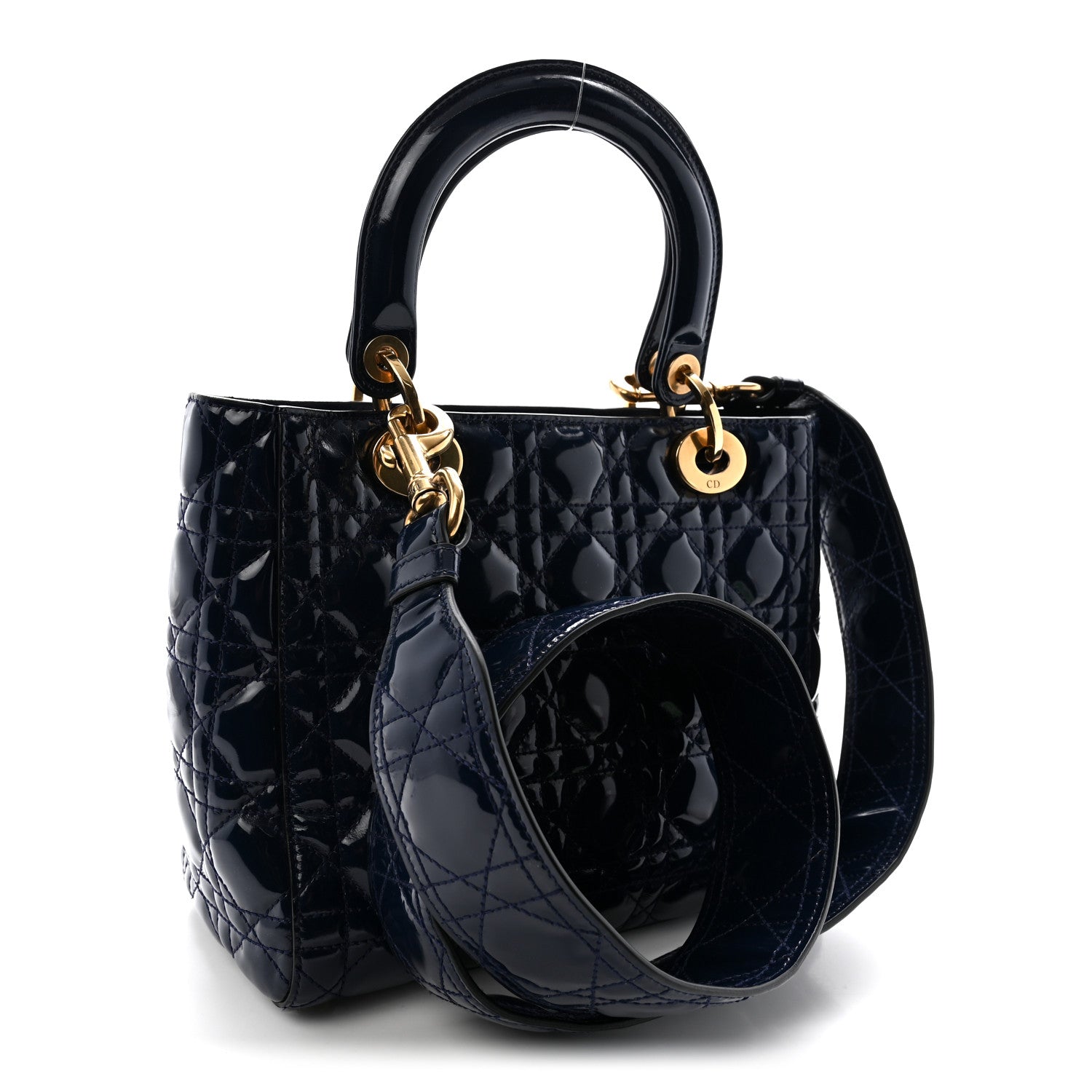 Christian Dior Patent Cannage Medium Supple Lady Dior  Navy Blue 3 of 9