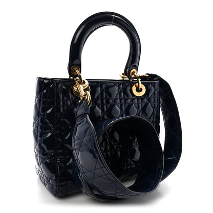Christian Dior Patent Cannage Medium Supple Lady Dior  Navy Blue 3 of 9