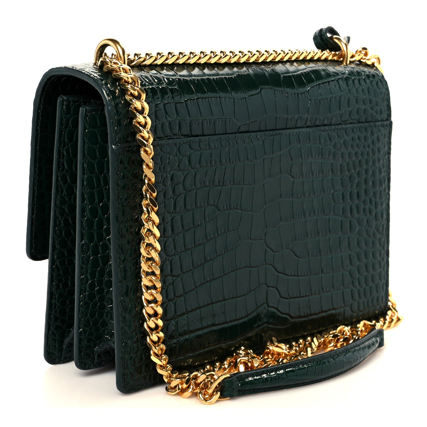 Saint Laurent Calfskin Crocodile Embossed Medium Monogram Sunset Dark Green 2 of 12
