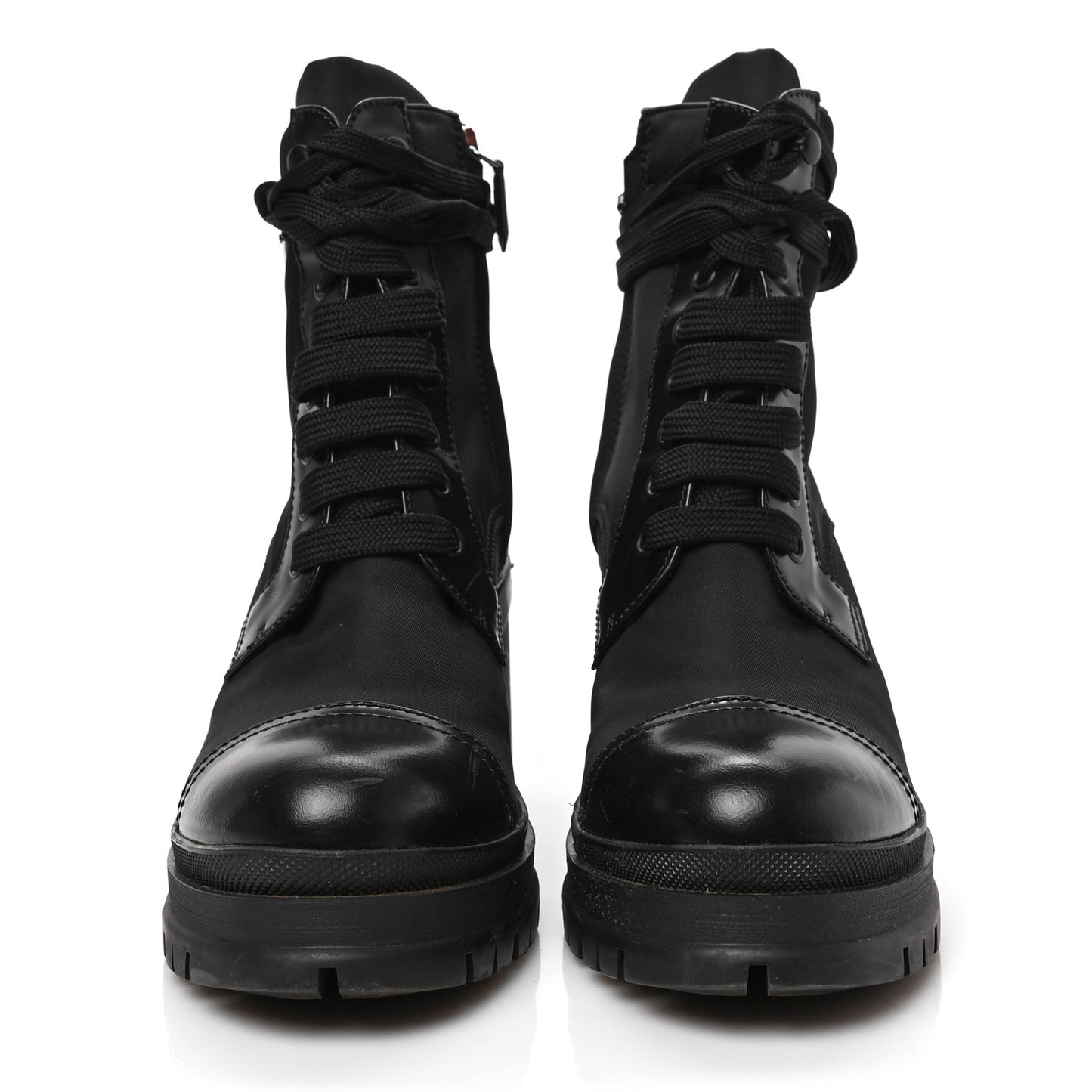 Spazzolato Re-Nylon Metal Triangle Logo Lace Up 85mm Boots 38 Black