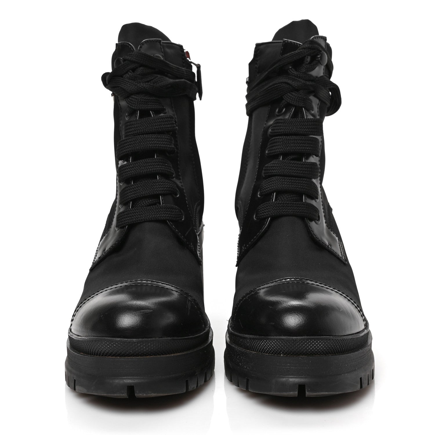 Prada Spazzolato Re-Nylon Metal Triangle Logo Lace Up 85mm Boots 38 Black 2 of 7