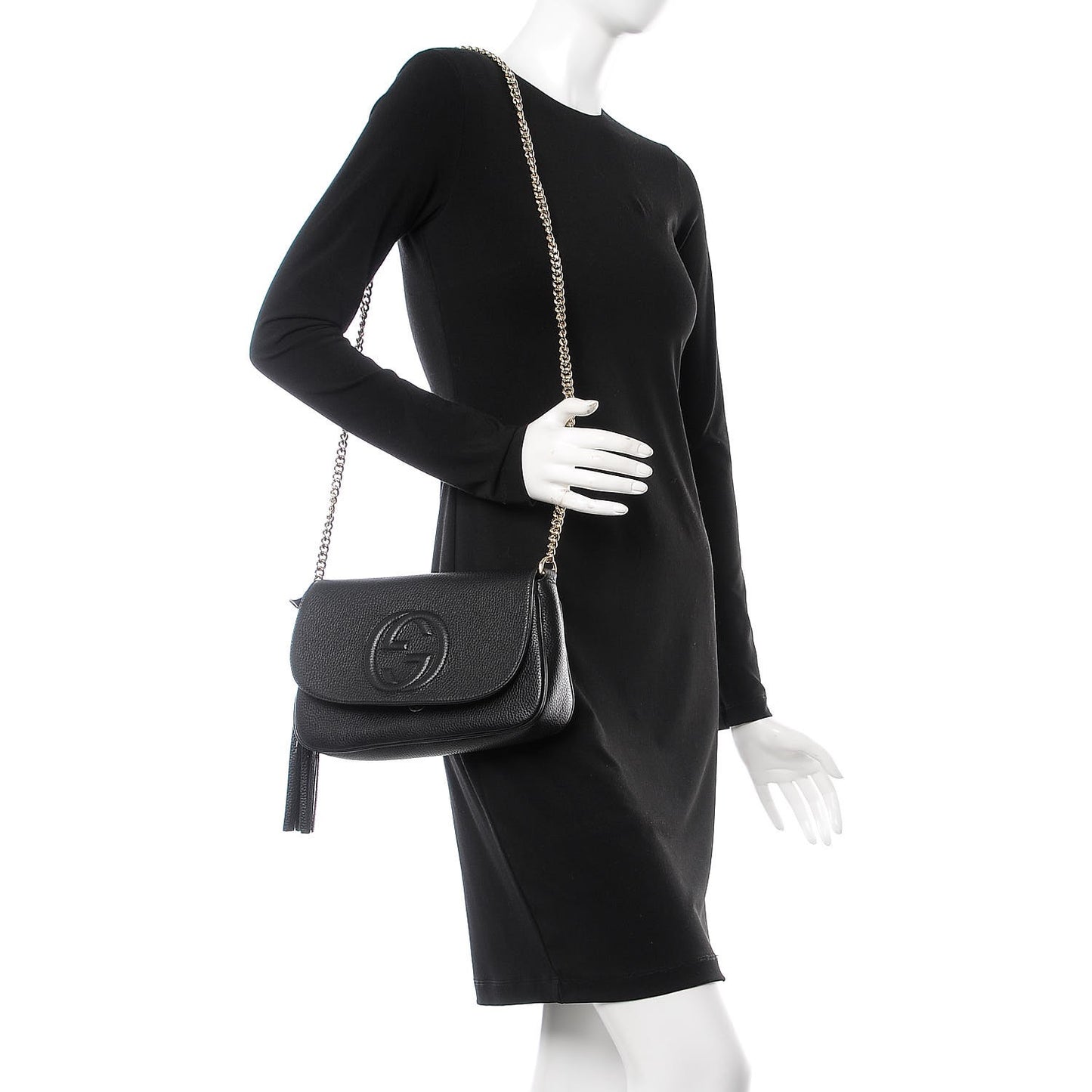 Pebbled Calfskin Medium Soho Flap Crossbody Black