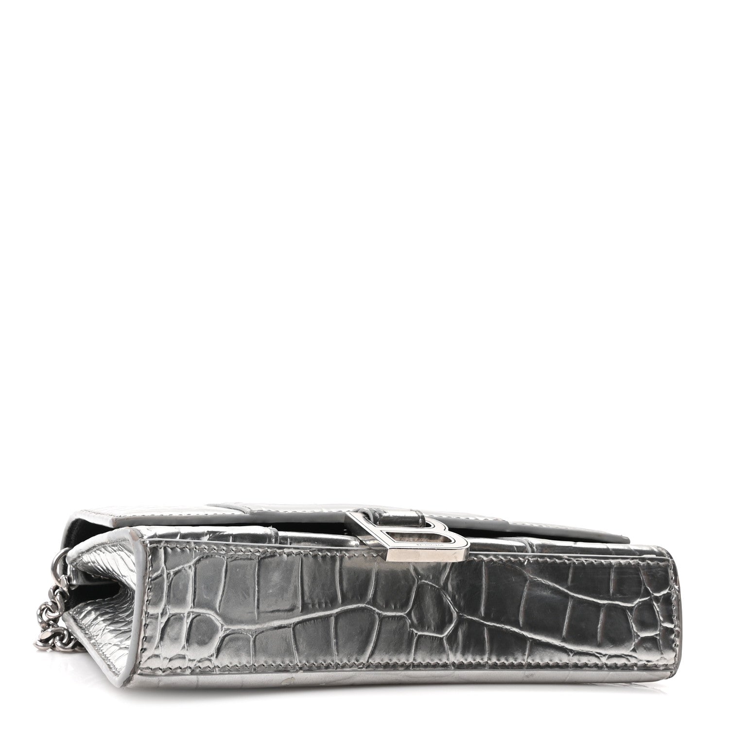 Balenciaga Metallic Calfskin Crocodile Embossed Hourglass Chain Bag Silver 4 of 12